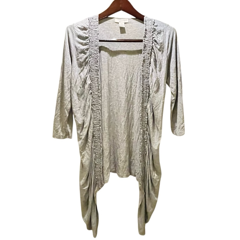 Kenar Gray Ruffle Trim Open Front Drape‎ Cardigan Women’s Size Small